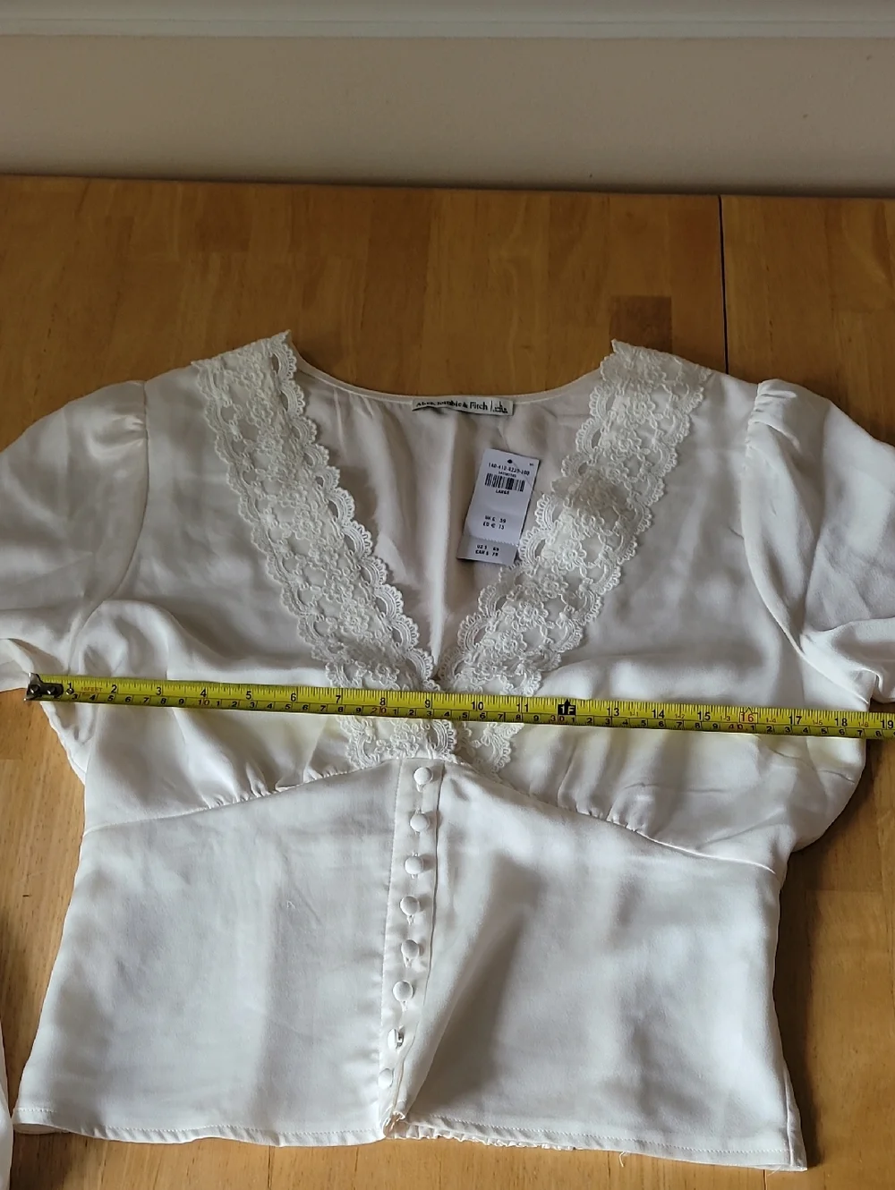 Abercrombie & Fitch Cream Lace-Trim V-Neck Blouse
